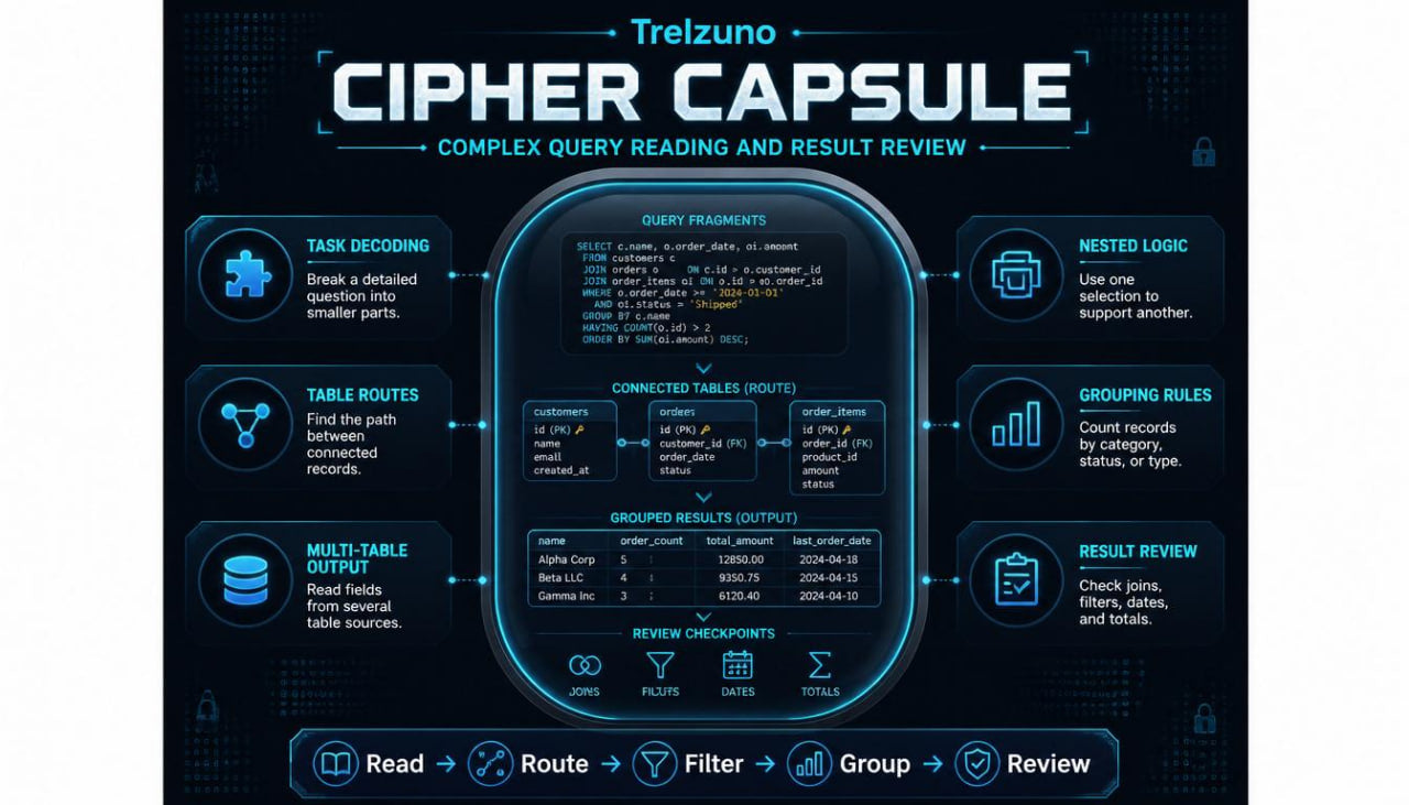 Trelzuno Cipher Capsule software interface with text and icons on a dark background