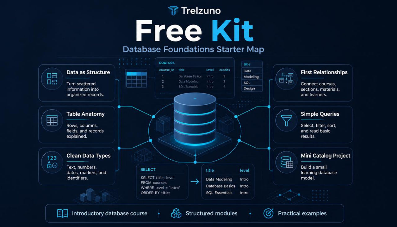Trelzuno Free Kit Database Foundations Starter Map on a dark background