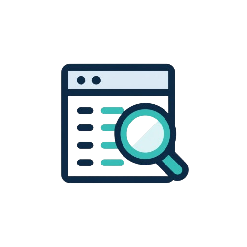 Icon of a magnifying glass over a list on a white background