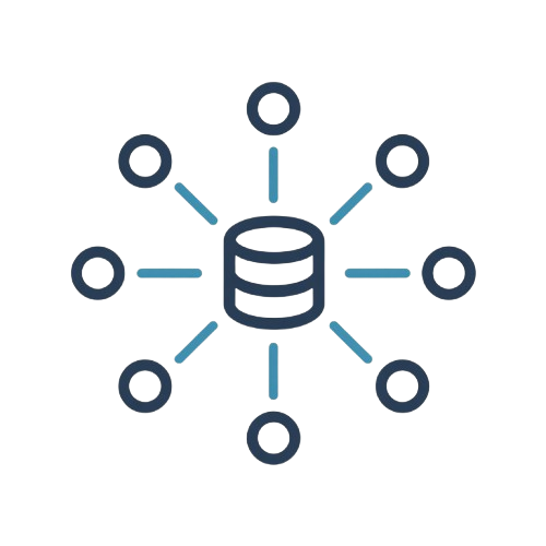 Icon of a database with connections on a white background